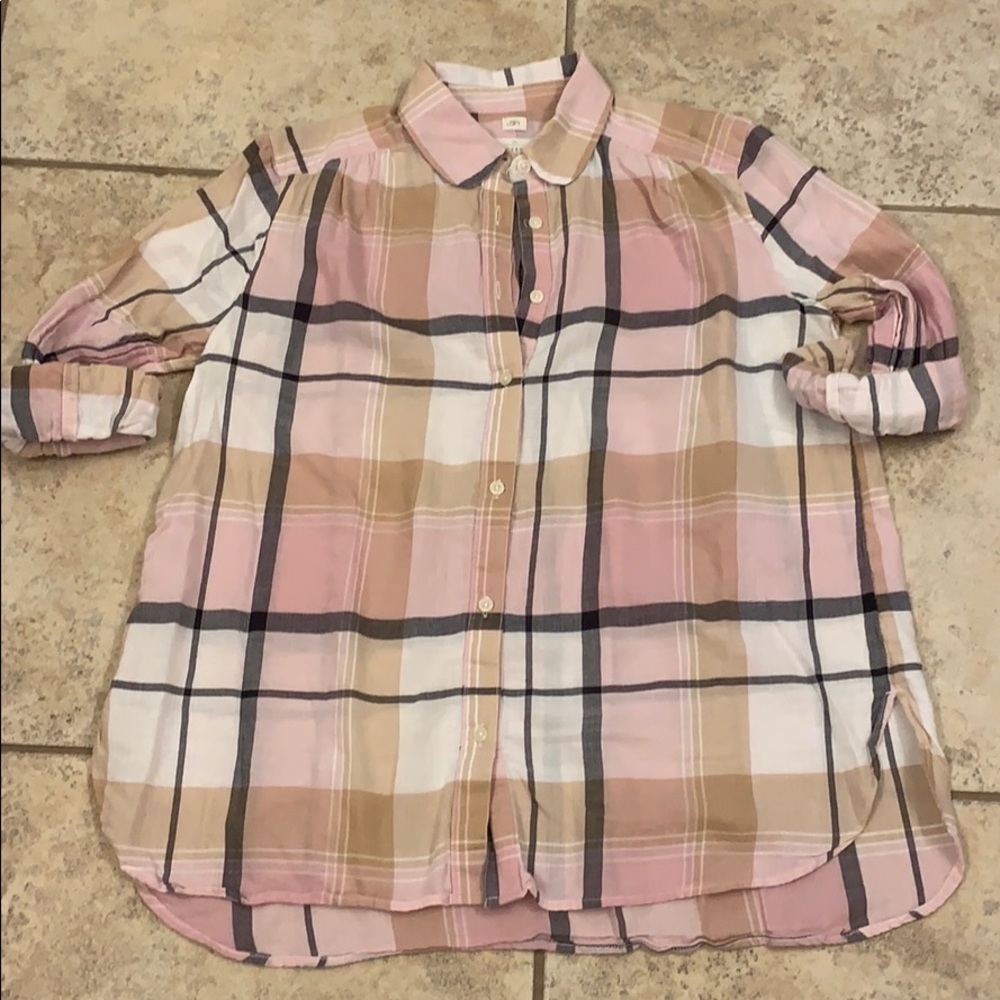 Loft Softened Pink Plaid Button Up Top Size S